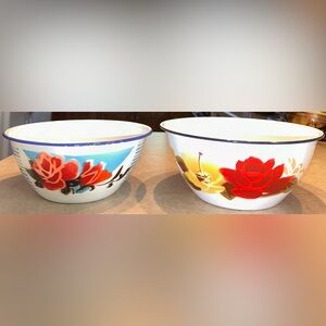 Floral Vintage PEACOCK Brand Multicolored Enamel 20 cm 18 cm Bowls China Made PR